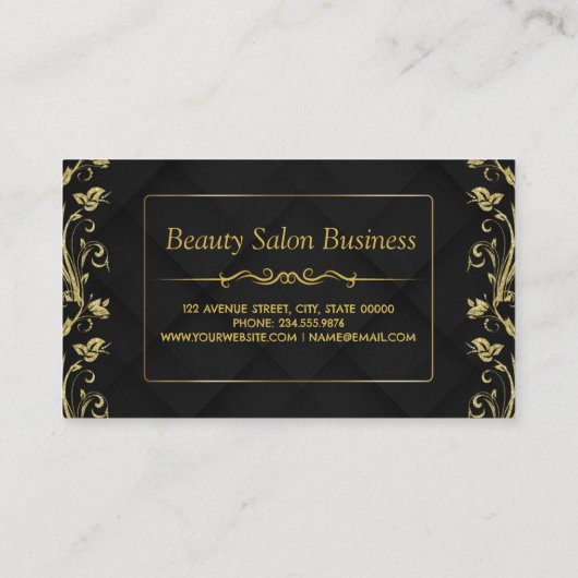 Black Floral Gold Beauty Salon Modern Hair Stylist Visitekaartje (Achterkant)