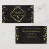 Black Floral Gold Beauty Salon Modern Hair Stylist Visitekaartje (Voorkant / Achterkant)