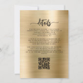 Black Floral Gold Brushed Metal QR Code Wedding Kaart (Achterkant)