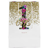 Black Floral Gold Glitter ONE 1 1e verjaardag Medium Cadeauzakje (Achterkant)