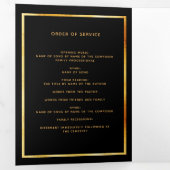 Black floral gold phototri-voudig begrafenisprogra drieluik aankondiging (Binnenzijde eerst)