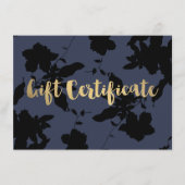 Black Floral Gold Text Blue Cadeaubon (Voorkant)