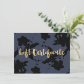 Black Floral Gold Text Blue Cadeaubon (Staand voorkant)