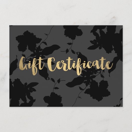 Black Floral Gold Text Cadeaubon (Voorkant)