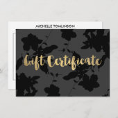Black Floral Gold Text Cadeaubon (Voorkant / Achterkant)