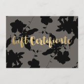 Black Floral Gold Text Grey Cadeaubon (Voorkant)