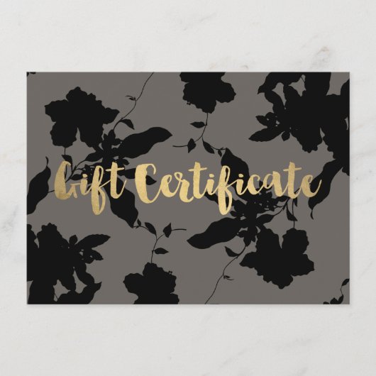 Black Floral Gold Text Grey Cadeaubon (Voorkant)