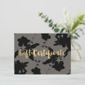 Black Floral Gold Text Grey Cadeaubon (Staand voorkant)