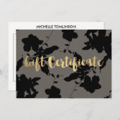 Black Floral Gold Text Grey Cadeaubon (Voorkant / Achterkant)