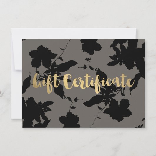 Black Floral Gold Text Grey Cadeaubon (Voorkant)