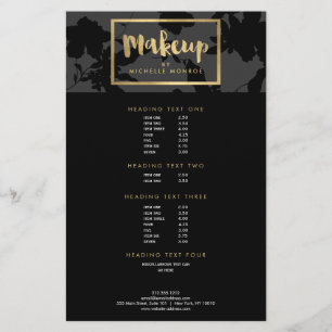Black Floral Gold Text Makeup Artist Flyer