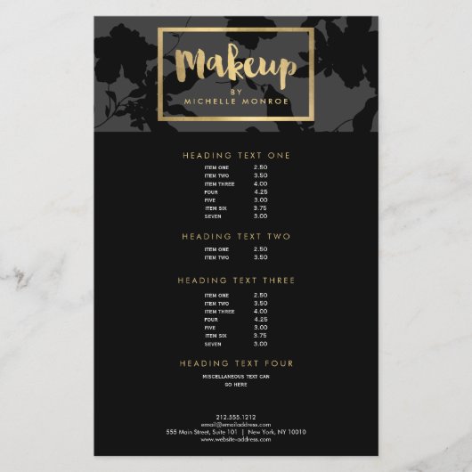 Black Floral Gold Text Makeup Artist Flyer (Voorkant)