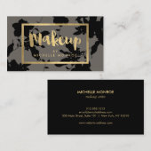 Black Floral Gold Text Makeup Artist Gray Visitekaartje (Voorkant / Achterkant)