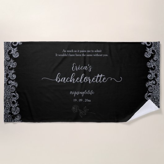 Black Floral Gothic Bachelorette Party Strandlaken (Voorkant)