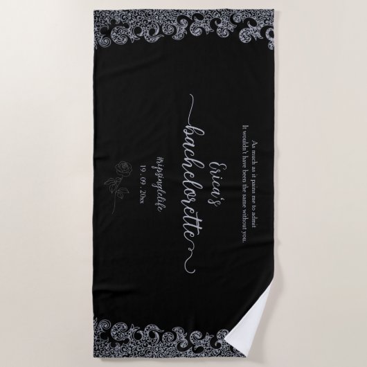 Black Floral Gothic Bachelorette Party Strandlaken (Voorkant)