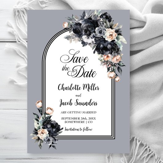 Black Floral Grey Arch Wedding Save the Date