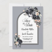 Black Floral Grey Arch Wedding Save the Date (Voorkant)