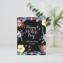 Black floral happy moederdag Briefkaart