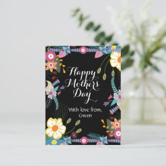 Black floral happy moederdag Briefkaart