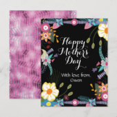 Black floral happy moederdag Briefkaart (Voorkant / Achterkant)