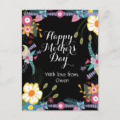 Black floral happy moederdag Briefkaart (Voorkant)