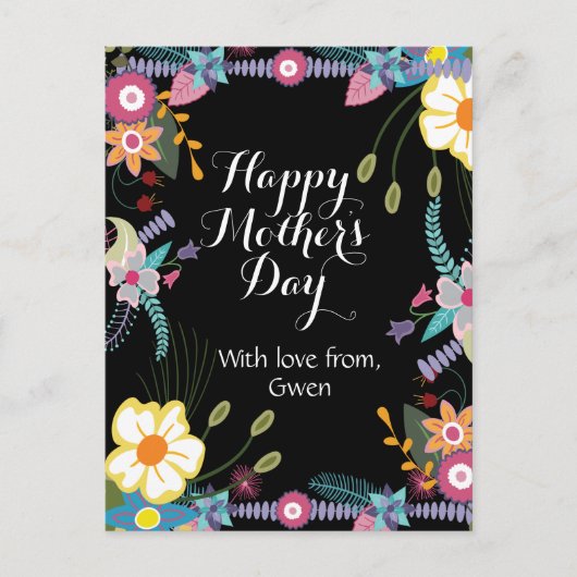 Black floral happy moederdag Briefkaart (Voorkant)