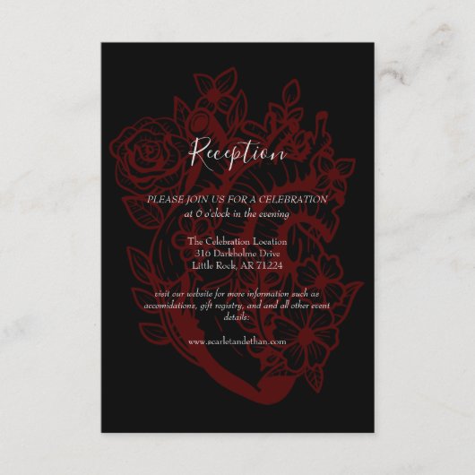 Black Floral Heart Handfasting Wedding Reception E Informatiekaartje (Voorkant)