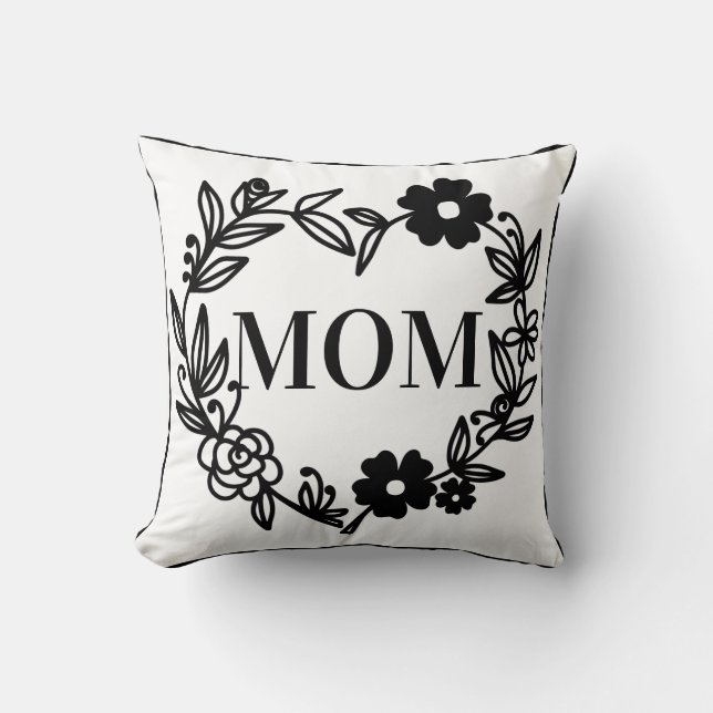 Black Floral Heart met DAD binnen Kussen (Voorkant)