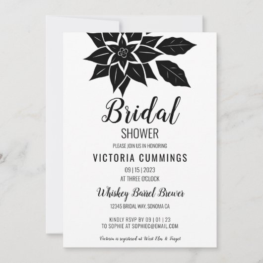 Black Floral Hibiscus Invitation Kaart (Voorkant)