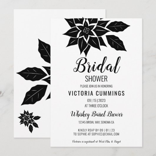 Black Floral Hibiscus Invitation Kaart (Voorkant / Achterkant)