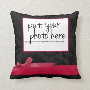 Black Floral Hot Pink Ribbon en Bow Foto Kussen