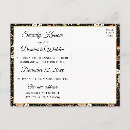 Black Floral is net getrouwd met huwelijksaankondi Aankondigingskaart (Achterkant)
