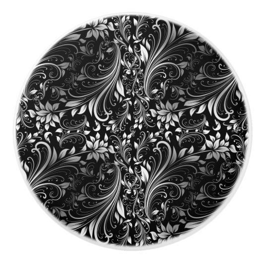 Black Floral Keramische Knop (Voorkant)