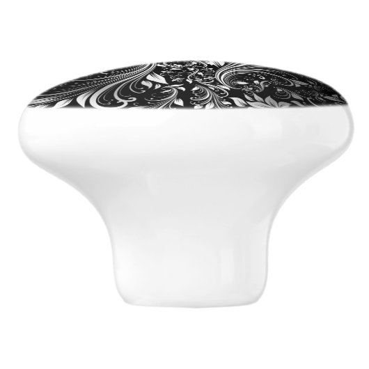 Black Floral Keramische Knop (Zijkant)