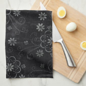 Black Floral Kitchen Towel Theedoek (Quarter Fold)