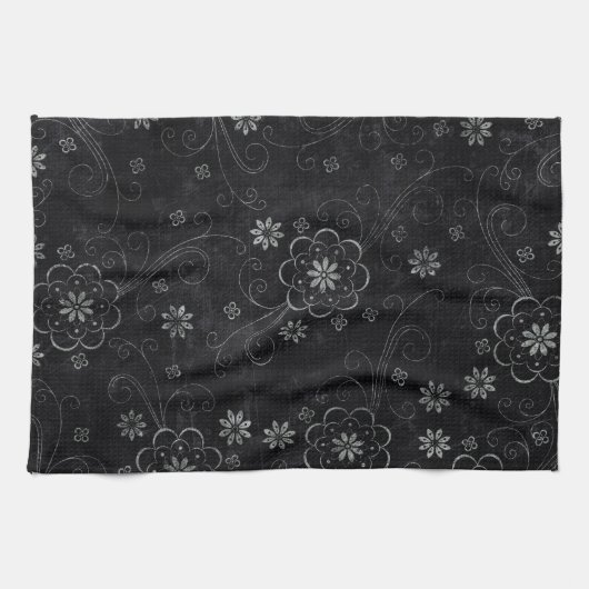 Black Floral Kitchen Towel Theedoek (Horizontaal)