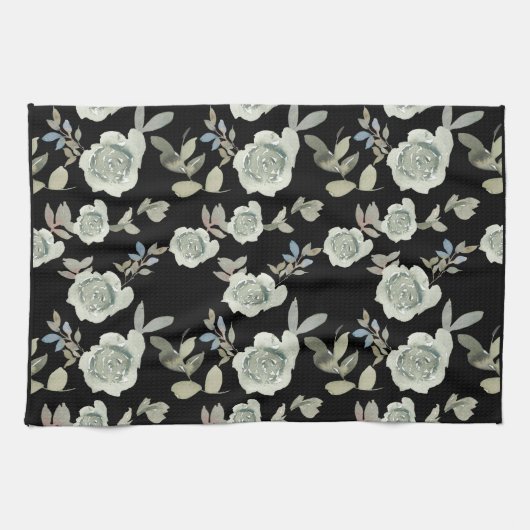Black Floral Kitchen Towel Theedoek (Horizontaal)