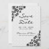 Black Floral Lace en Damask Save The Date (Voorkant)