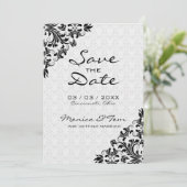 Black Floral Lace en Damask Save The Date (Staand voorkant)