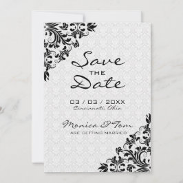 Black Floral Lace en Damask Save The Date