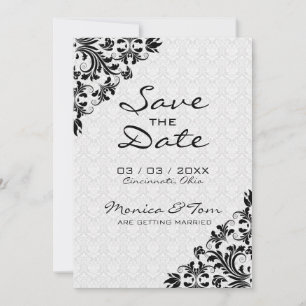 Black Floral Lace en Damask Save The Date