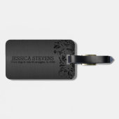 Black Floral Lace over grijze achtergrond Bagagelabel (Achterkant horizontaal)