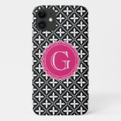 Black Floral Lattice Pattern Hot Pink Monogram Case-Mate iPhone Case (Achterkant)