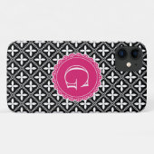 Black Floral Lattice Pattern Hot Pink Monogram Case-Mate iPhone Case (Achterkant (horizontaal))