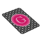 Black Floral Lattice Pattern Hot Pink Monogram Magneet (Rechterzijde)
