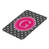 Black Floral Lattice Pattern Hot Pink Monogram Magneet (Linkerzijde)