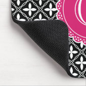 Black Floral Lattice Pattern Hot Pink Monogram Muismat (Hoek)