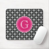 Black Floral Lattice Pattern Hot Pink Monogram Muismat (Met muis)