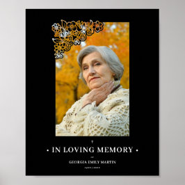 Black Floral Lijst & Elegant Photo Funeral Poster