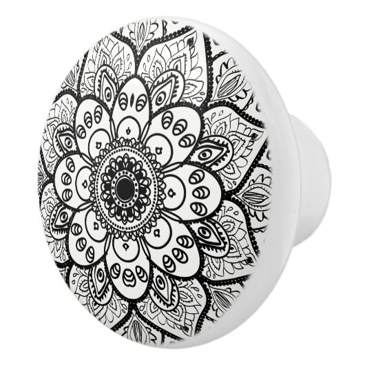 Black Floral Mandala Keramische Knop (Rechts)
